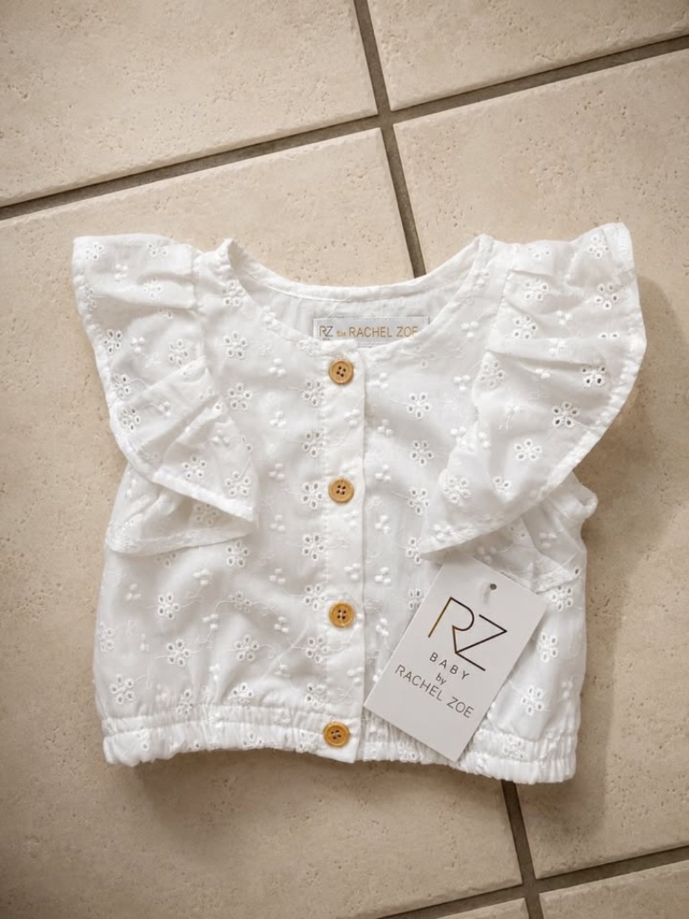 RZ by Rachel Zoe Baby White Eyelet Flutter Sleeve Top 12M NWT